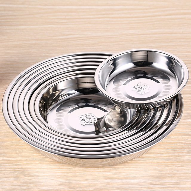 304 stainless steel thickened cold leather plate disc flat plate dumpling plate household plate shallow plate barbecue plate plate