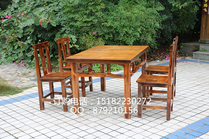 Carbonized chống ăn mòn gỗ ngoài trời bàn ăn và ghế kết hợp đồ nội thất ngoài trời bộ thanh cà phê giải trí bàn ghế gỗ - Bàn ghế ngoài trời / sân bộ bàn ghế uống trà ngoài trời