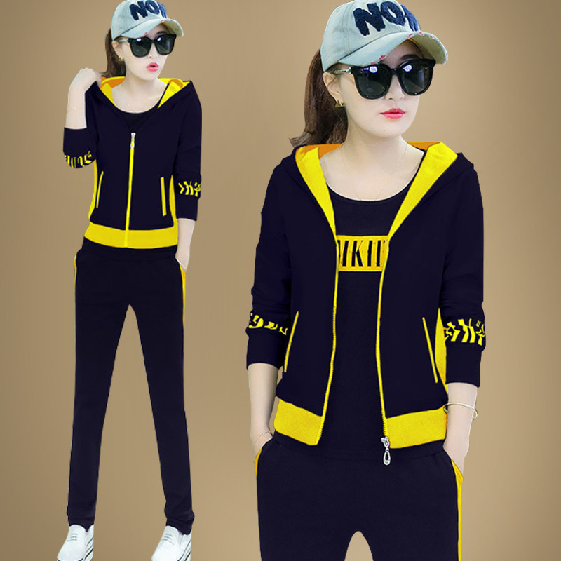秋季女士时尚卫衣休闲运动服套装女夏秋季春秋装2017新款三件套女