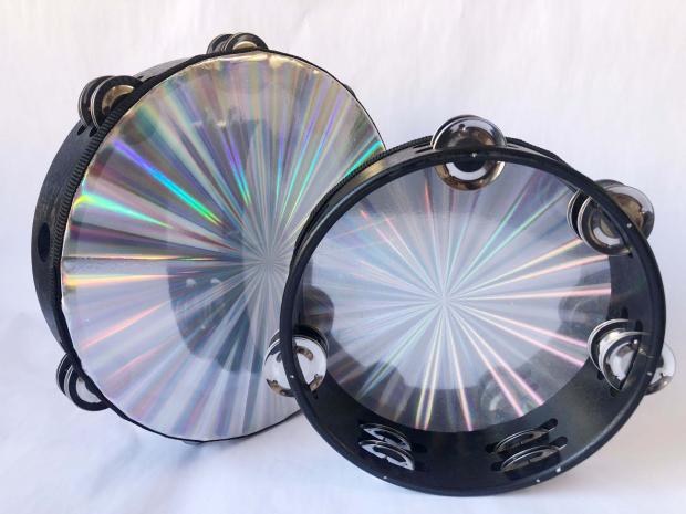 Percussion instrument 8-inch double-row bell drum Rainbow Suzuki Laser hand drum Colourful Hand Beat Drum Stage Props