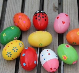 Cute colored wooden sand eggs toddler percussion toy Orff teaching aids rattle to stimulate baby's hearing
