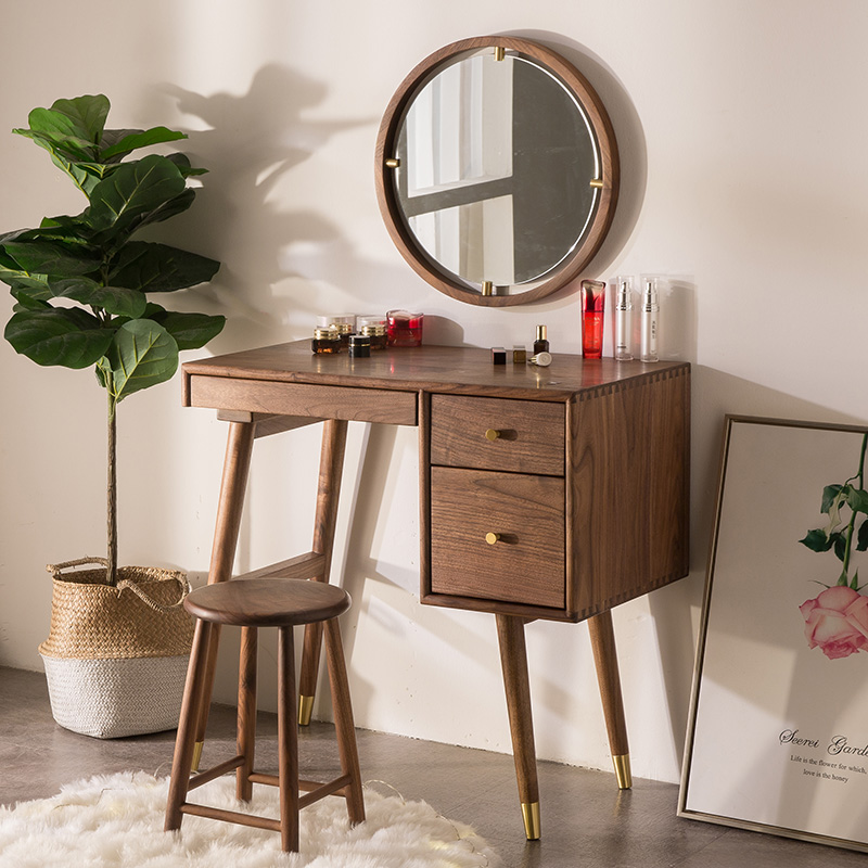 Nordic black walnut cherry wood solid wood dressing table modern simple Japanese original Mini small apartment makeup table