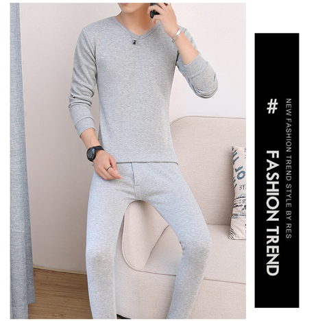 Bộ đồ lót nhiệt nam cho nam cộng với nhung cổ chữ V dày trẻ trung Áo len cotton mỏng mùa đông chạm đáy Qiuyi Qiuku quan ao giu nhiet nam nu