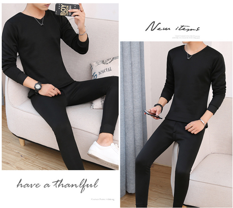 Bộ đồ lót nhiệt nam cho nam cộng với nhung cổ chữ V dày trẻ trung Áo len cotton mỏng mùa đông chạm đáy Qiuyi Qiuku quan ao giu nhiet nam nu