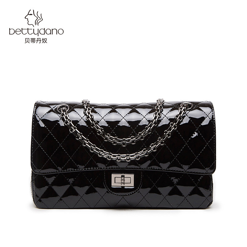 シャネル風キルティングチェーン付きパテントレザーレディースバッグ、2026年新作、本革、ファッショナブルなショルダーバッグ、光沢のあるレザークロスボディバッグ。