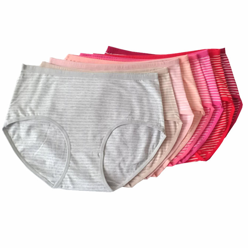 Middle-aged middle-aged and elderly mother's underwear women's cotton briefs striped middle and high waist large size old man's triangle shorts head