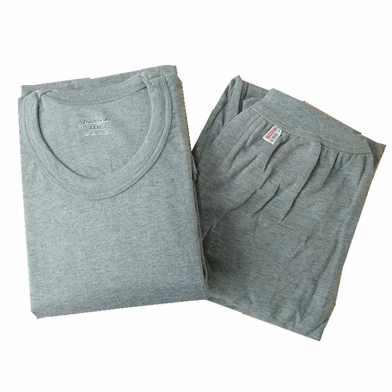 Men's pure cotton round neck underwear cotton low neck long johns suit middle-aged and elderly cotton sweater cotton wool trousers medium thickness