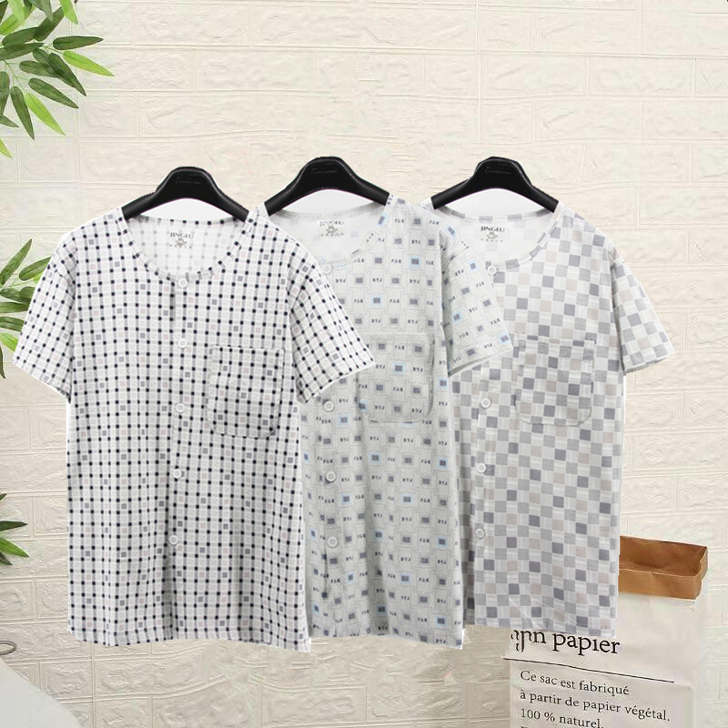 Middle aged men's sleepwear summer pure cotton short sleeves middle-aged and elderly dad step up overweight elderly men's all-cotton home clothes