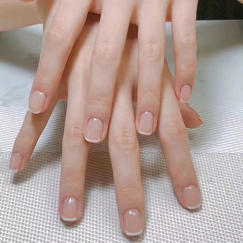 Simple and Elegant, French-Style, Handmade Wearable Nails, Short Style, Finished Nail Art, Removable Nail Patches