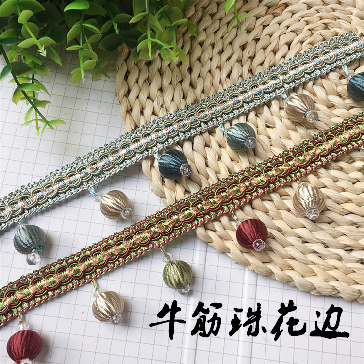 New curtain beads lace double color linen small wooden beads cushion clothes curtain window mantle splicing accessories