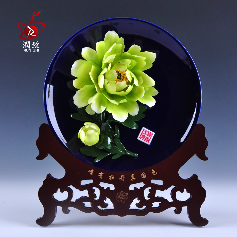 Moisturizing ceramic peony hanging disc flower trays Home Living room decorations New house Furnishing Wine Cabinet Hem of Chinese style