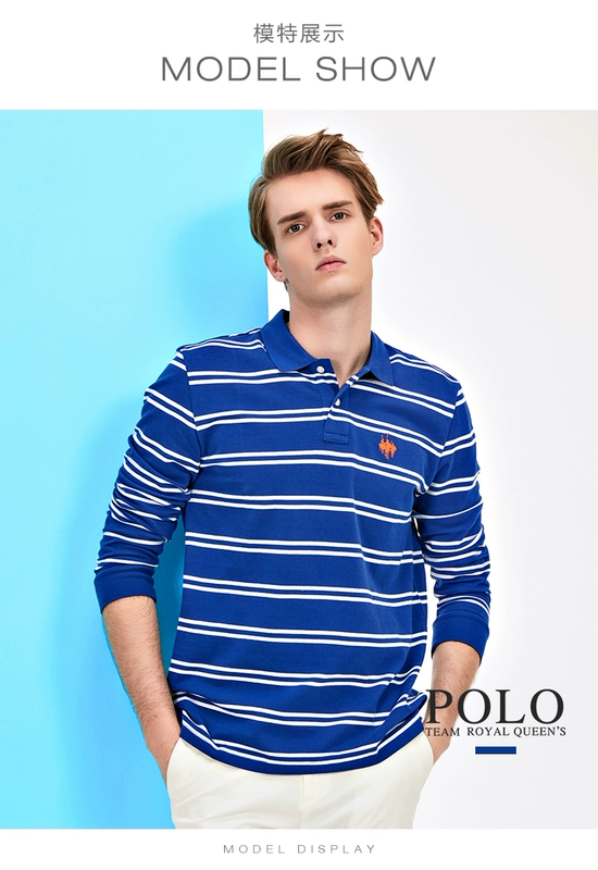 Royal Paul từ bi nam dài tay cotton nam ve áo nam sọc dài tay áo thun polo áo sơ mi chạm đáy - Polo