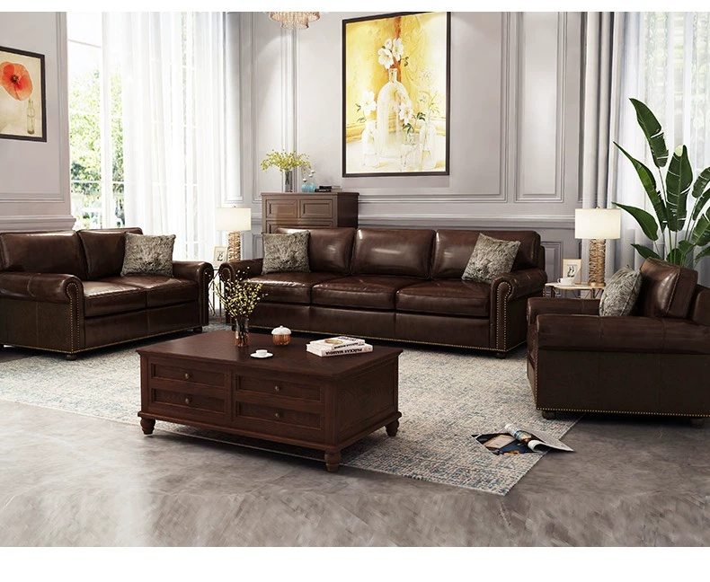 Ý Mỹ nhà da sofa da sofa Nghệ thuật 1 + 2 + 3 ghế sofa ghế sofa nội thất căn hộ kích thước phòng khách - Ghế sô pha