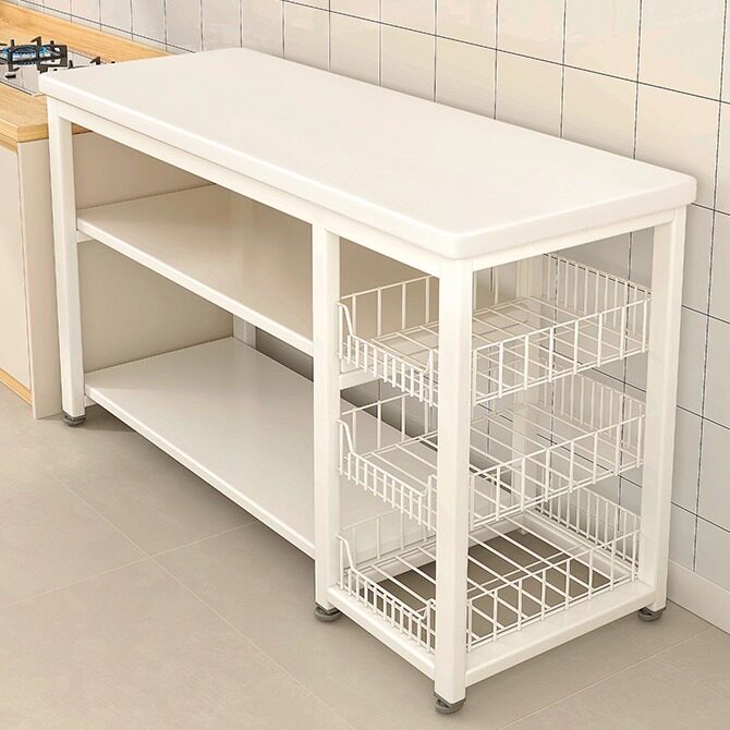 厨房多功能置物架多层微波炉锅具收纳架家用切菜桌子落地菜篮边柜