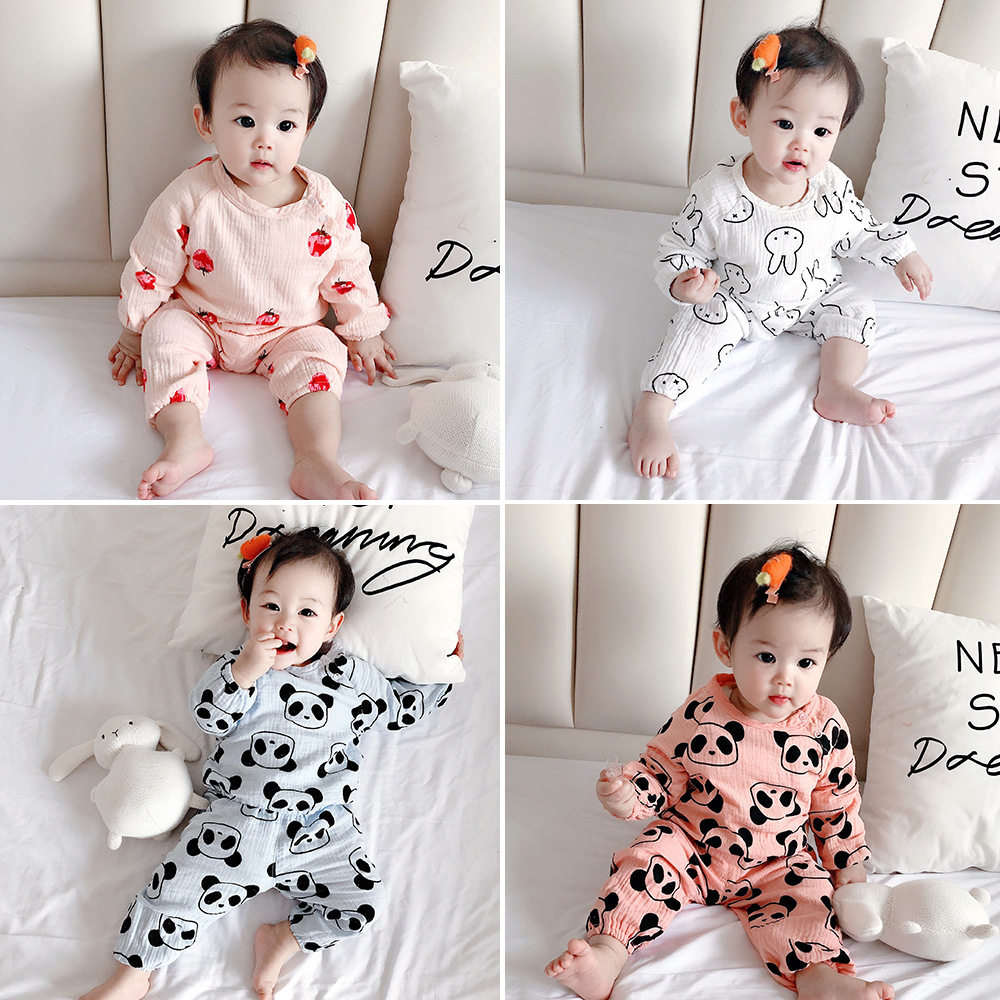 ins baby children's autumn home clothes suit boys and girls baby panda rabbit long-sleeved cotton yarn pajamas pajamas
