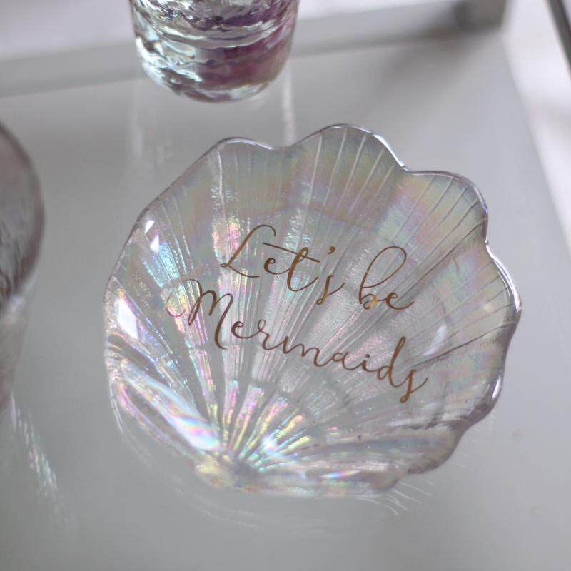 Mengtian Liangpin] girly wind glass colorful shell soap dish small tray gold letter soft decoration jewelry storage plate
