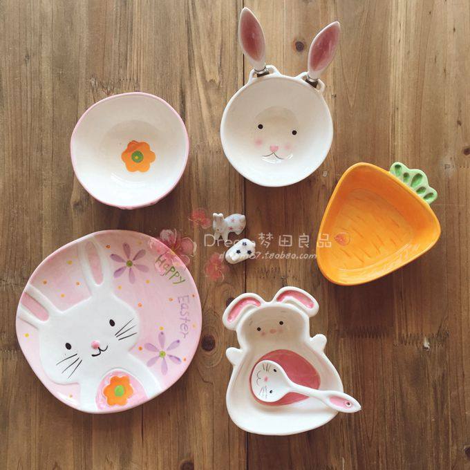 Zakka Creative Lovely Safe Ceramic Rabbit Disc Mark Cup Carrot Bowl