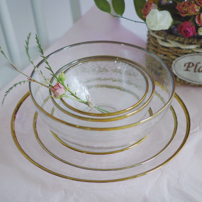 West-style ins hand painted gold edging glass bowls disc fruit tray dessert Shara tray wedding banquet hem tray