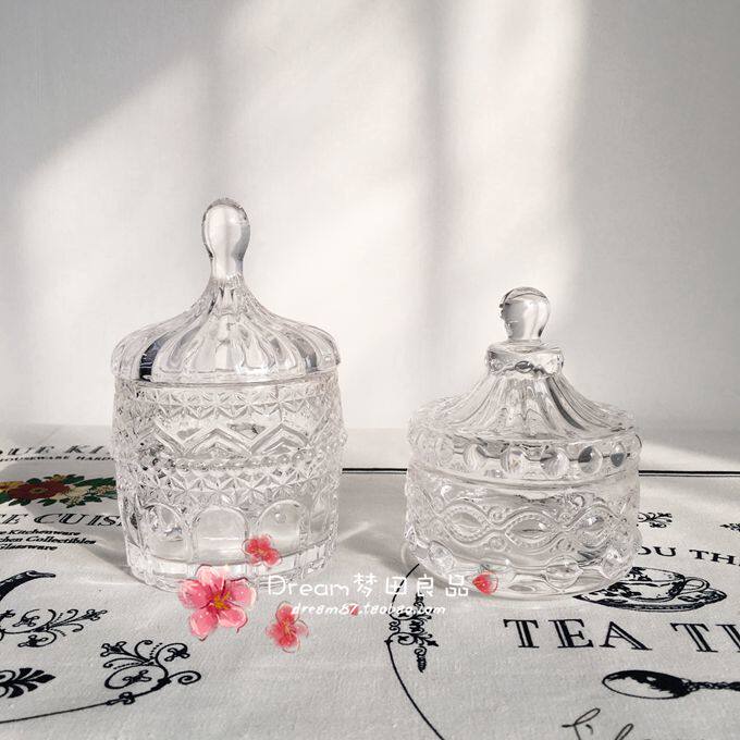 Dream field Liangpint] Retro-relief Pearl spot glass containing jar Jewelry Jar