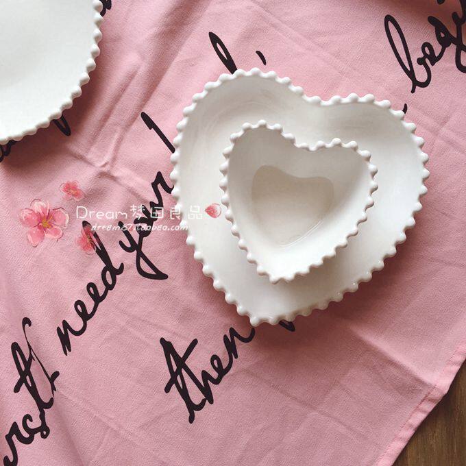 (Dream fields Liangpindi) zakka ceramic heart-shaped dot disc pearl lace dinner plate Bowl Sweet tray hem tray