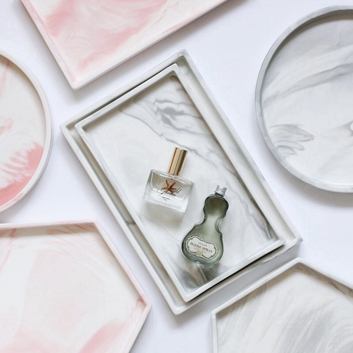 Dream field Liangpint] Nordic Wind Ceramics Marble Texture depository dish Tray Dish Dessert Tray tray