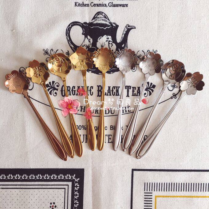 Dream field good products] zakka stainless steel flower type dessert coffee spoon fork stirring spoon