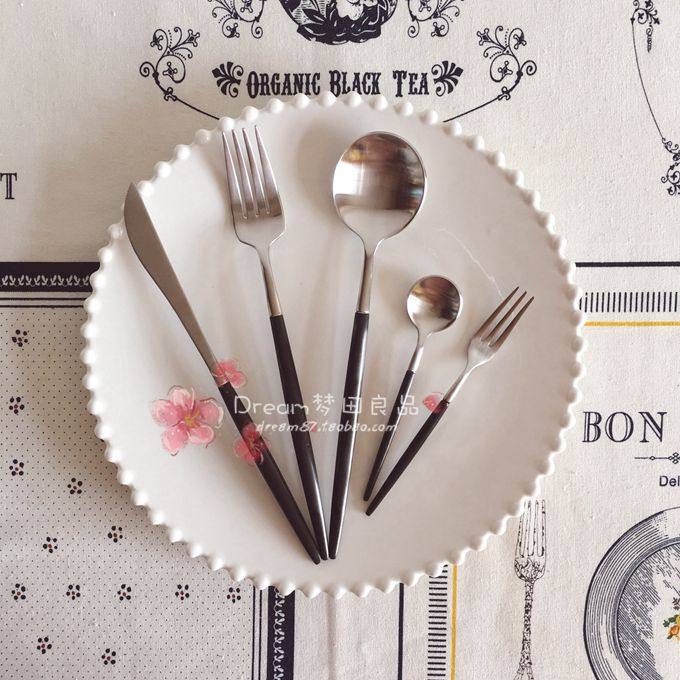 (Mengtian Liangpin) matte brushed black silver stainless steel knife, fork and spoon Western tableware Annie series