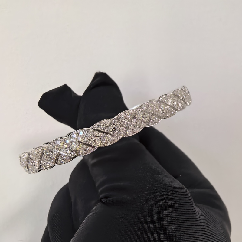 Moissanite Diamond Quilted Pattern Wide Bracelet 925 Silver Platinum-Plated Light Luxury High-End Full Diamond Cococrush Bracelet