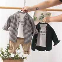 2020 baby boy boy Childrens spring and autumn in handsome checkered shirt baby Fashion pure cotton spring blouse jacket