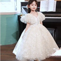Girl Princess dress Summer Galaxy Piano Show Sixty-One Host Flying Sleeve White Super Fairy