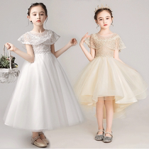Childrens Princess Dress Sweet Fairy Piano Dragon Banquet Flowers Birthday Girl Show Evening Dress