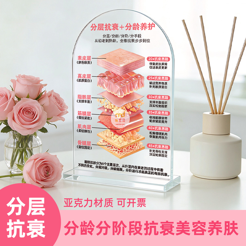 Facial Skin Layering Anti-Aging Acrylic Display Card for Age-Specific Care Beauty Salon High-Transparency Decoration Sign