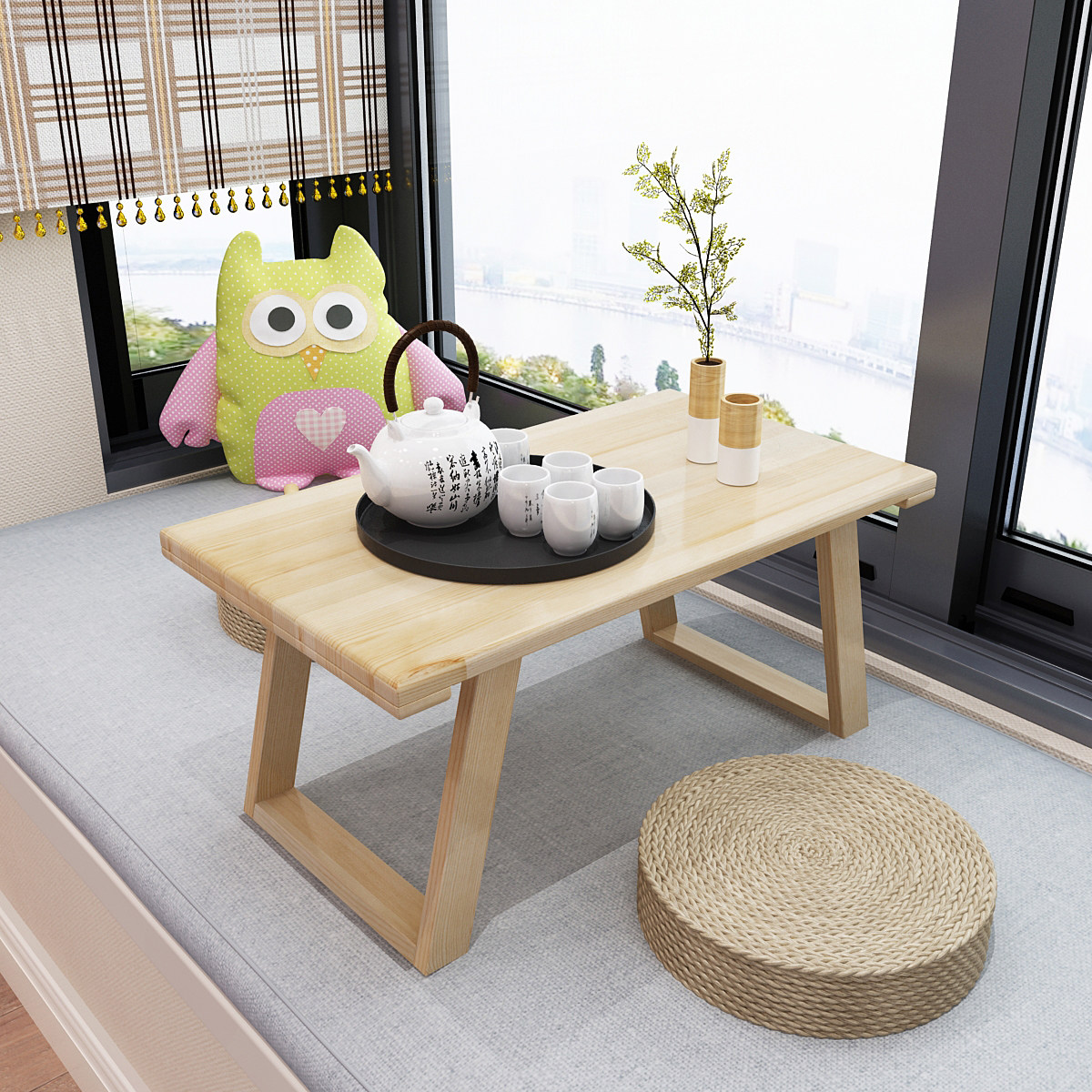 Day-type windowsill terrace table dwarf table tatami tea table solid wood kang table dwarf table Computer Desk Balcony Small Dining Table