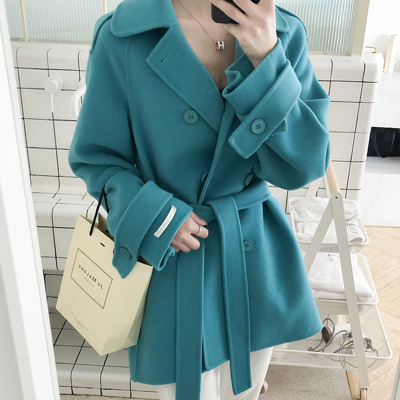 Double face cashmere big coat woman short and small sub 2021 new Korean version loose with slim double-row buttoned fur coat