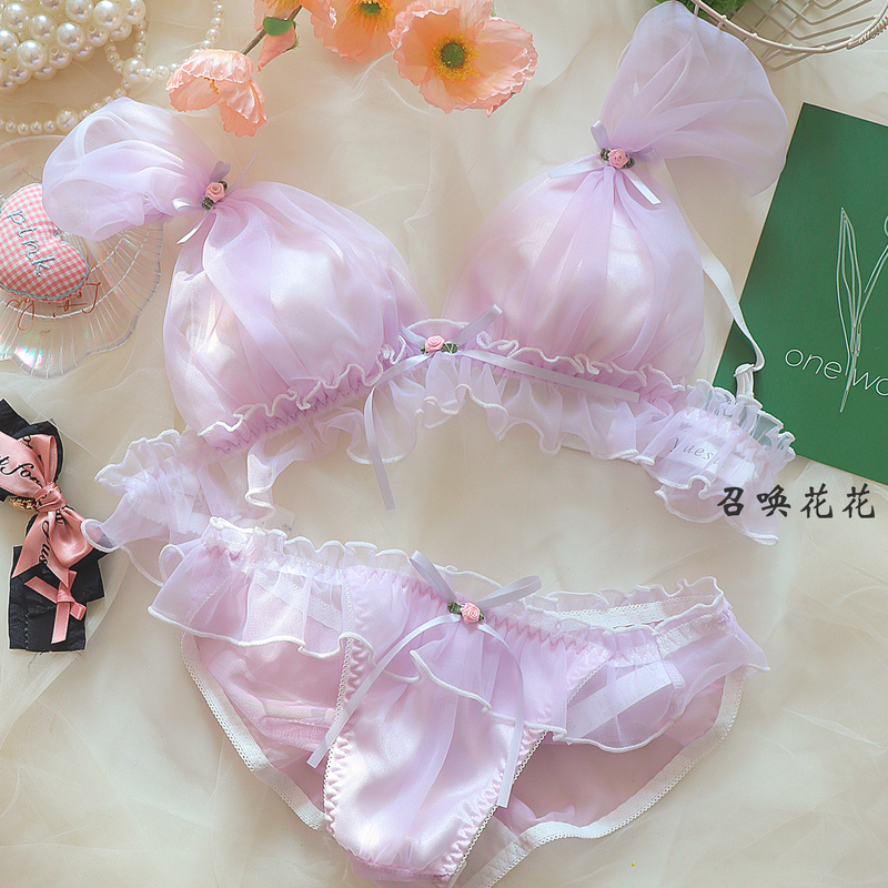 Yusou Purple Dream~ Fairy-Like Pure Desire Style Lingerie for Women, Japanese Satin Summer Thin Wireless Bra Set Yusou Purple Dream~ Fairy-Like Pure Desire Style Lingerie for Women, Japanese Satin Summer Thin Wireless Bra Set