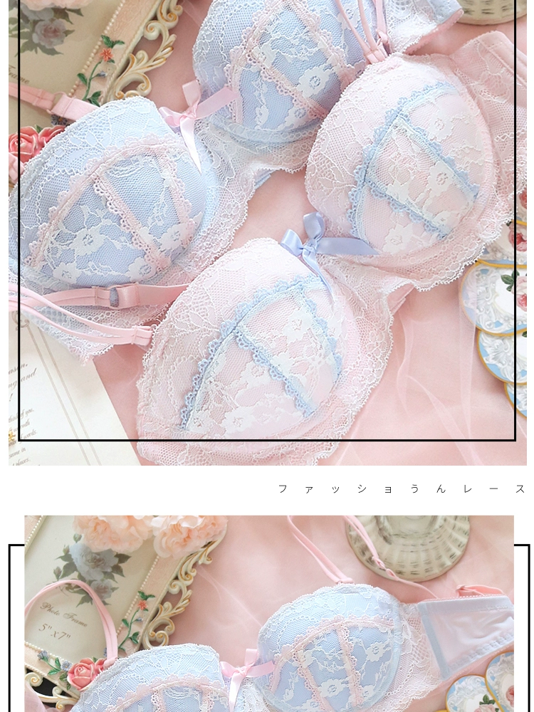 sexy bra and panty Underwear sweet and cute lace lingerie with briefs set girl heart fresh steel ring gathered thin bra set large size bralette bra and knicker sets cheap