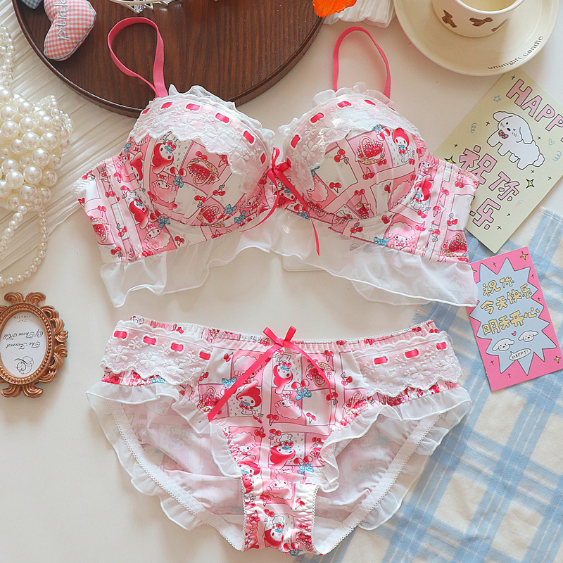 Yusou Candy Pink Cat ~ Japanese Cute Lolita Bra Set for Women, Pure Desire, Wireless, Push-Up, Thin Bra Yusou Candy Pink Cat ~ Japanese Cute Lolita Bra Set for Women, Pure Desire, Wireless, Push-Up, Thin Bra