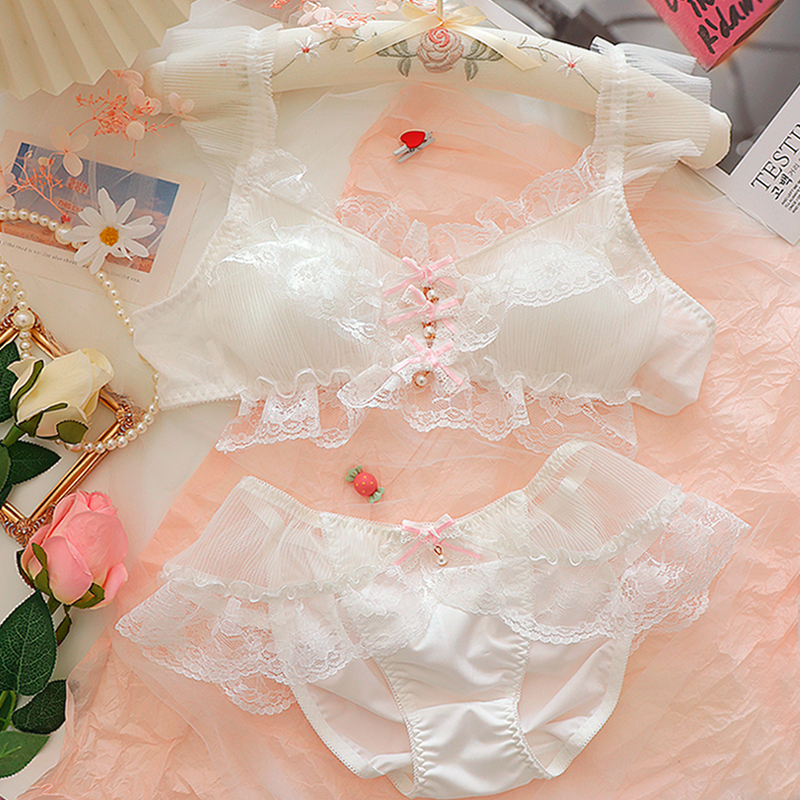 Midsummer Dream ~ Japanese-Style Sexy and Cute White Lace Women's Lingerie Set, Small Bust Enhancing Bra