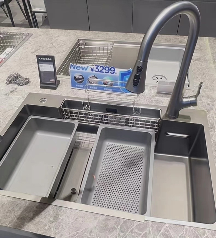 Jomoo's New Japanese-Style Sink 06525 with Slag Collection Basket, Diamond Shield Scratch-Resistant Kitchen Sink, Store Model