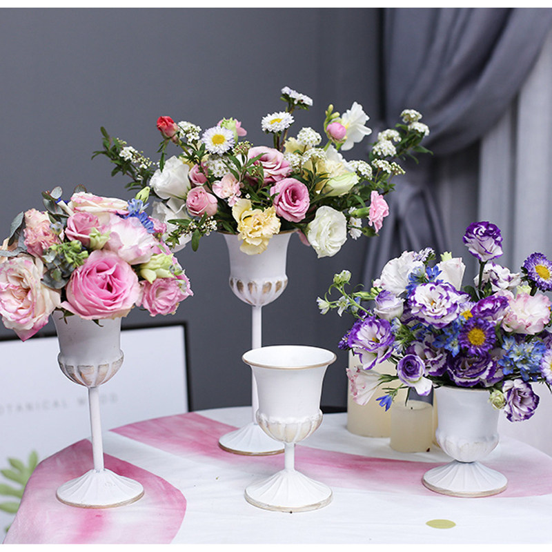 European retro old metal flower vase wedding flower art class salon banquet table goblet iron flower vase