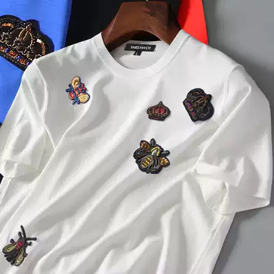High-end summer business leisure silky stretch T-shirt embroidery men's Tide brand big size double mercerized cotton short sleeve t-shirt