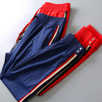 Summer new thin quick-drying mens casual leggings three bars color sweatpants social trend long pants