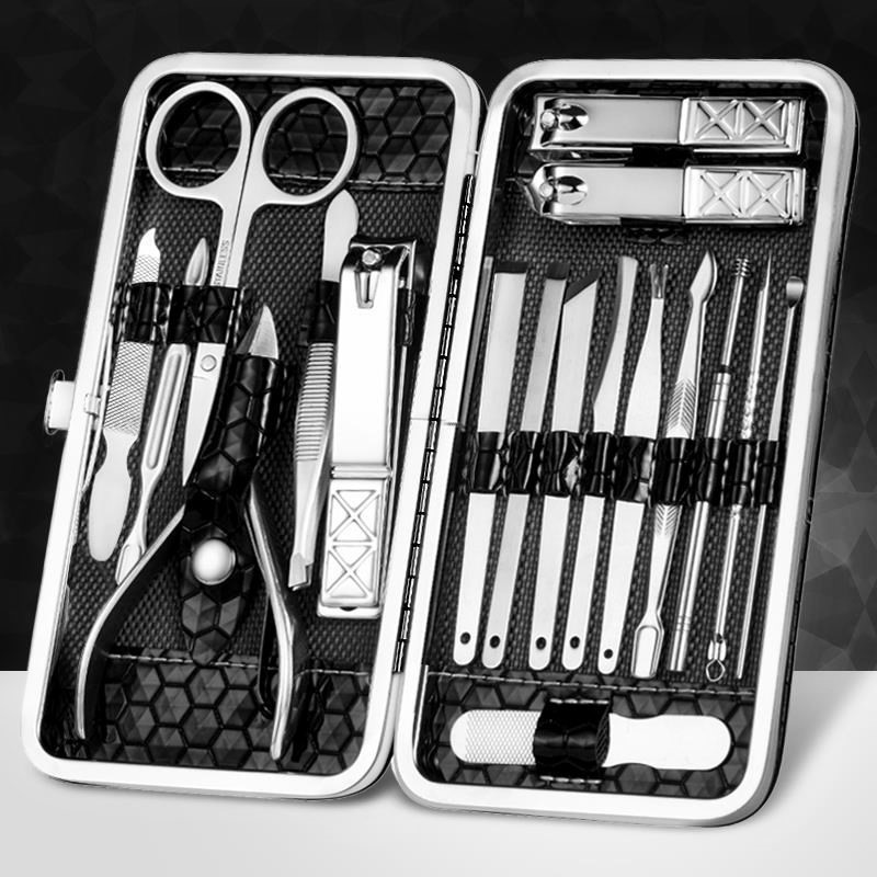 Stainless steel Mini trim nail clippers kit tool Home set small scissors cover box footed toe containing bag made of