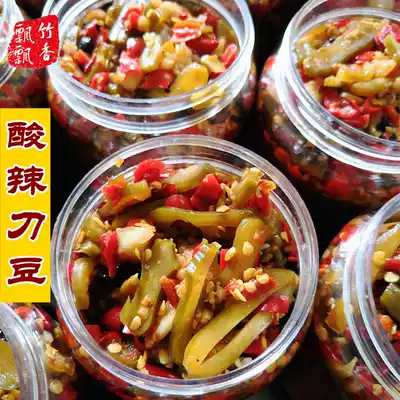 Bamboo fragrance fluttering homemade appetizer sour and spicy beans garlic pepper sour knife beans chop pepper Pickled knife beans 500g
