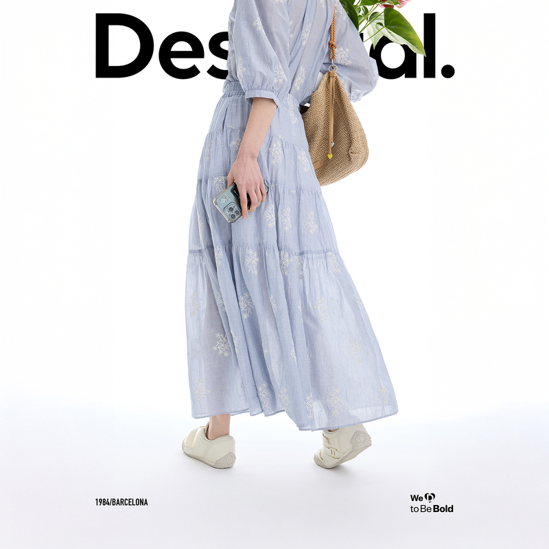 Desigual【Same Style as the Blogger】Loose Striped Embroidered Long Multi-Layered Cake Skirt Half Skirt Desigual【Same Style as the Blogger】Loose Striped Embroidered Long Multi-Layered Cake Skirt Half Skirt