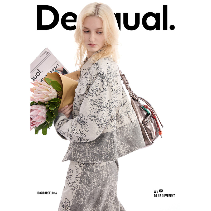 Desigual26 Spring and Summer New Denim Jacquard Cuffed Contrast Color Jacket Women's Coat