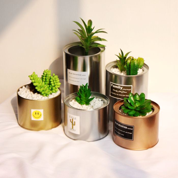 chic Korean iron flower pot silver color golden industrial wind plant cactus multi-meat iron pot vase swing pat props