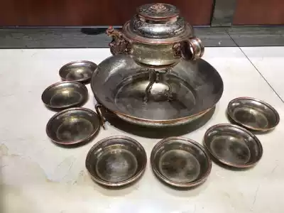 Nepal bronze water and land supply repair plate seven supply water bowl seven supply plate set of repair yellow Wealth God method