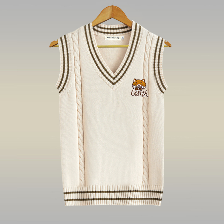 Apricot Japanese Retro V-Neck Knitted Vest Unisex College Style Couple Sleeveless Sweater Vest Knitwear Apricot Japanese Retro V-Neck Knitted Vest Unisex College Style Couple Sleeveless Sweater Vest Knitwear
