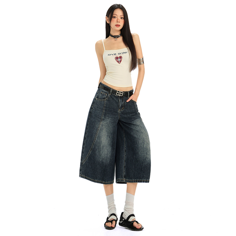 Wide-Leg Cropped Jeans for Women, New Summer Style, American Retro, Petite, High-Waisted, Loose Straight-Leg Mid-Length Pants Wide-Leg Cropped Jeans for Women, New Summer Style, American Retro, Petite, High-Waisted, Loose Straight-Leg Mid-Length Pants